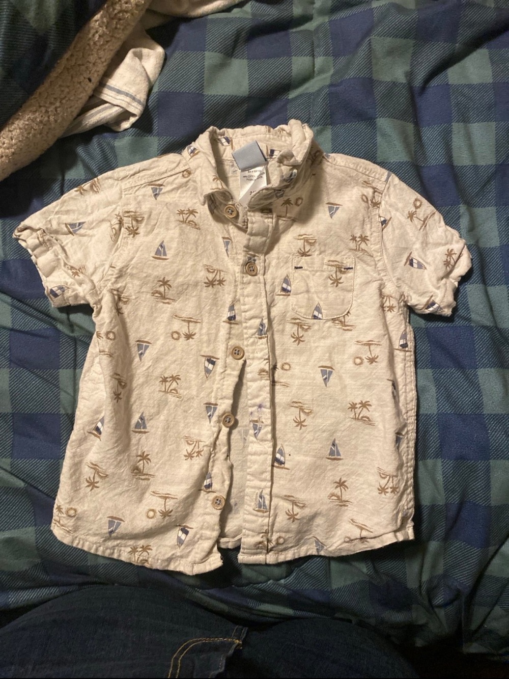 Toddler Nautical Print Short Sleeve Button-Up Shirt - Cream
